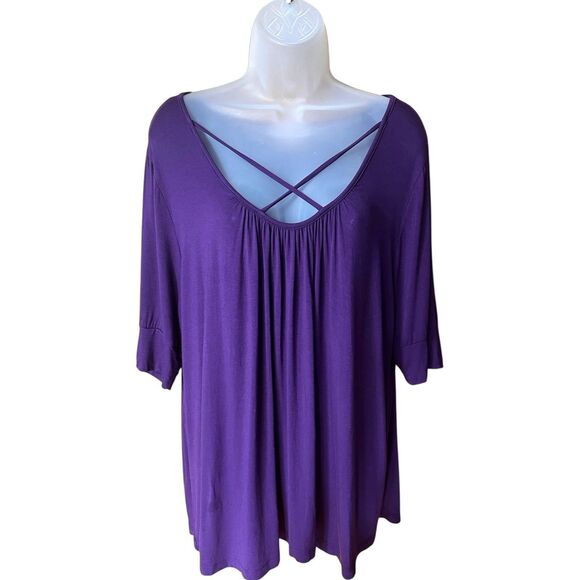 Molly & Isadora Purple Strappy Modal Rayon Short Sleeves Stretch Top Sz 2X - Picture 1 of 9